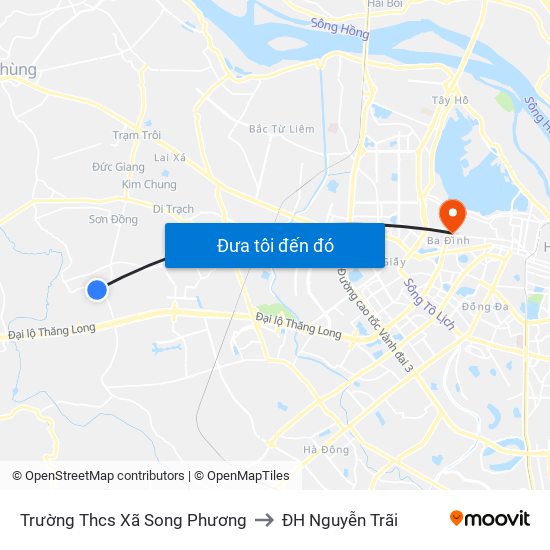 Trường Thcs Xã Song Phương to ĐH Nguyễn Trãi map