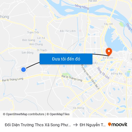 Đối Diện Trường Thcs Xã Song Phương to ĐH Nguyễn Trãi map