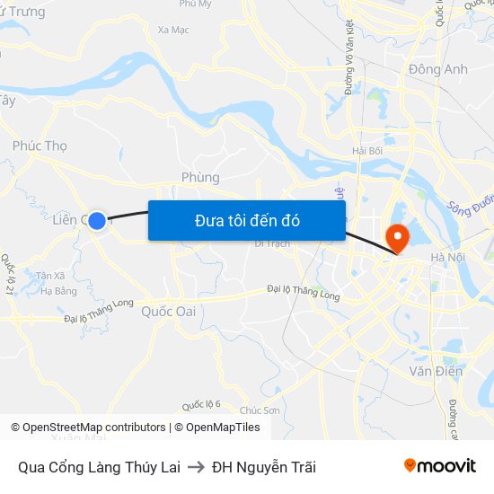 Qua Cổng Làng Thúy Lai to ĐH Nguyễn Trãi map