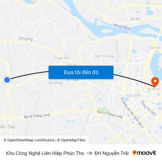 Khu Công Nghệ Liên Hiệp Phúc Thọ to ĐH Nguyễn Trãi map