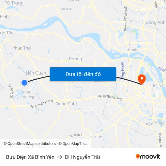 Bưu Điện Xã Bình Yên to ĐH Nguyễn Trãi map