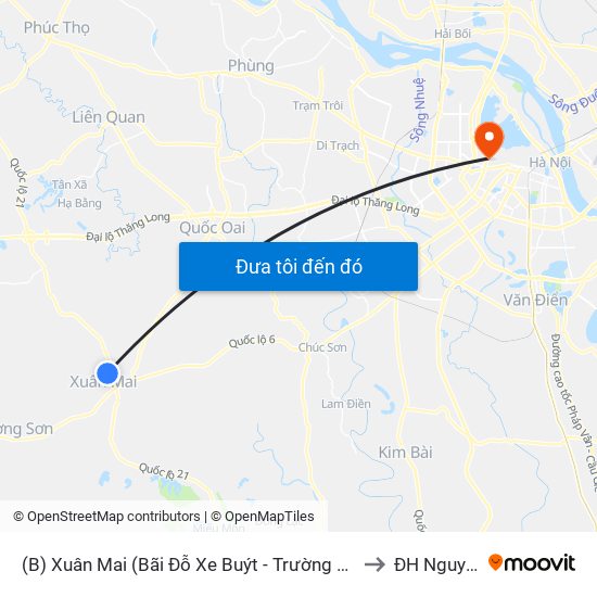 (B) Xuân Mai (Bãi Đỗ Xe Buýt - Trường Đại Học Lâm Nghiệp) to ĐH Nguyễn Trãi map