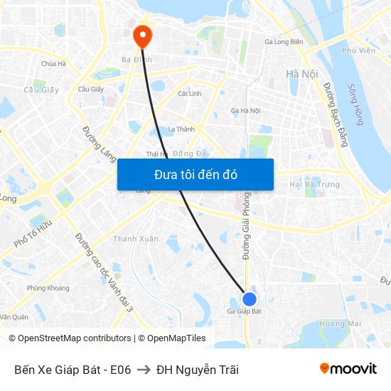 Bến Xe Giáp Bát - E06 to ĐH Nguyễn Trãi map