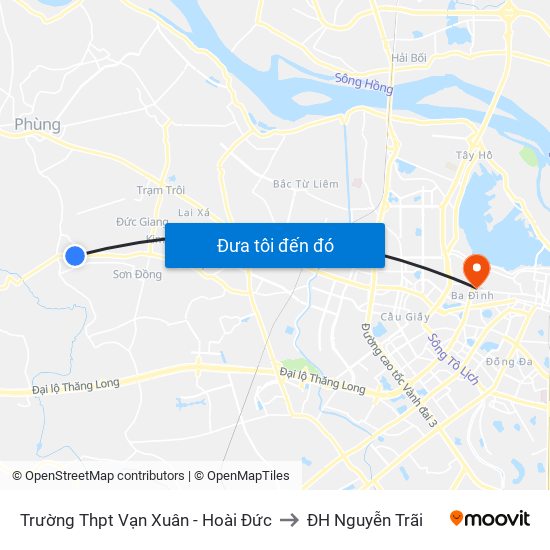 Trường Thpt Vạn Xuân - Hoài Đức to ĐH Nguyễn Trãi map