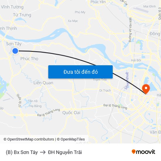 (B) Bx Sơn Tây to ĐH Nguyễn Trãi map