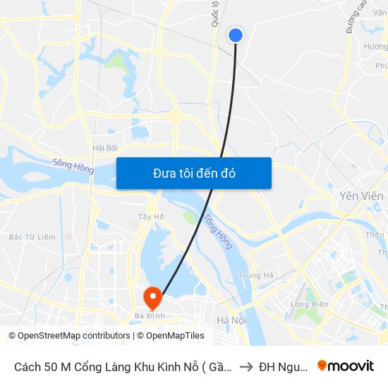 Cách 50 M Cổng Làng Khu Kình Nỗ ( Gần Viên Bắc Thăng Long ) to ĐH Nguyễn Trãi map