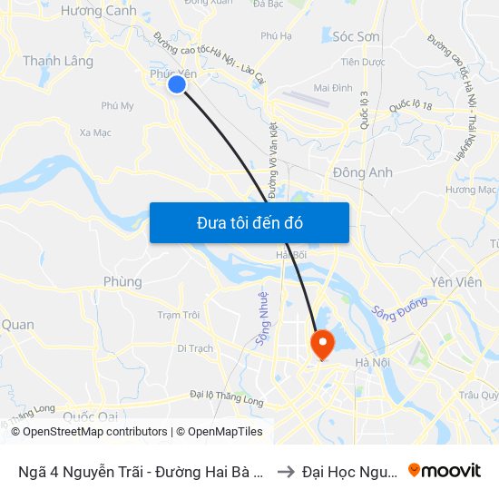 Ngã 4 Nguyễn Trãi - Đường Hai Bà Trưng - Phúc Yên to Đại Học Nguyễn Trãi map