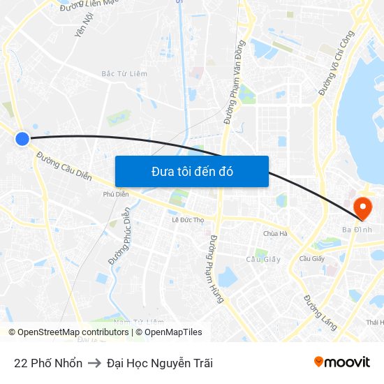 22 Phố Nhổn to Đại Học Nguyễn Trãi map