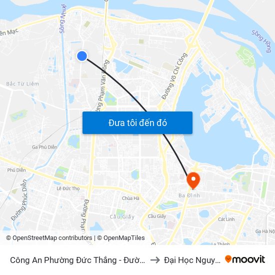 Công An Phường Đức Thắng - Đường Đông Ngạc to Đại Học Nguyễn Trãi map