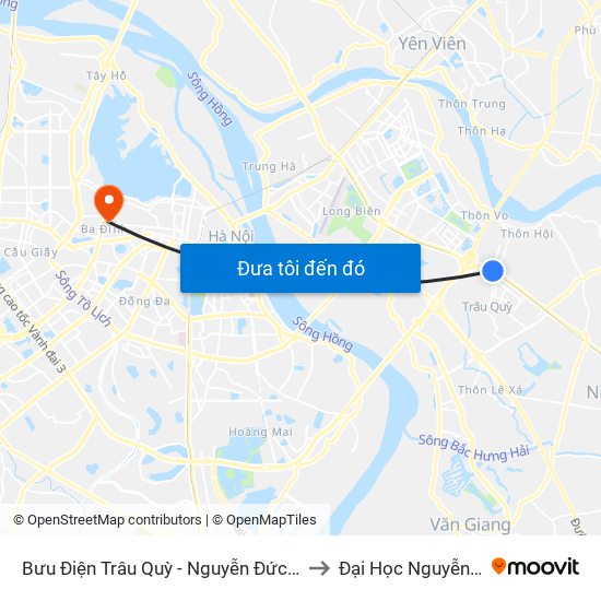 Bưu Điện Trâu Quỳ - Nguyễn Đức Thuận to Đại Học Nguyễn Trãi map