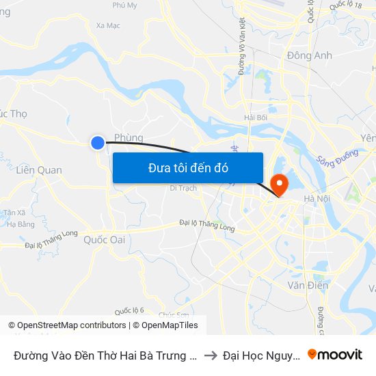 Đường Vào Đền Thờ Hai Bà Trưng - Quốc Lộ 32 to Đại Học Nguyễn Trãi map