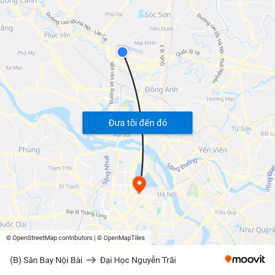 (B) Sân Bay Nội Bài to Đại Học Nguyễn Trãi map