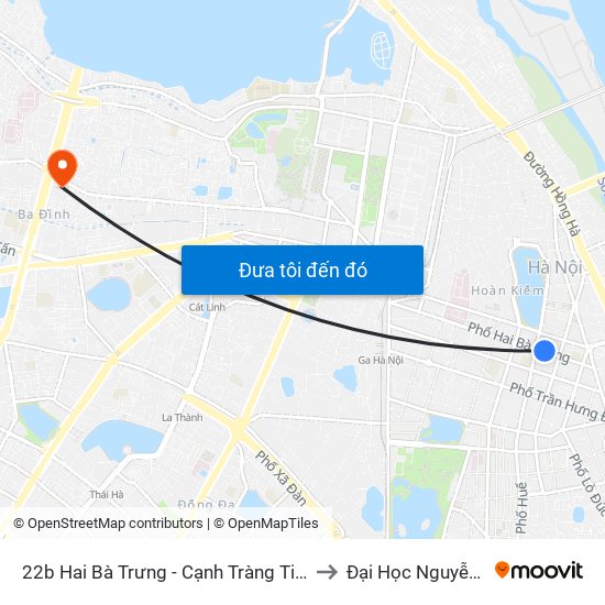 22b Hai Bà Trưng - Cạnh Tràng Tiền Plaza to Đại Học Nguyễn Trãi map