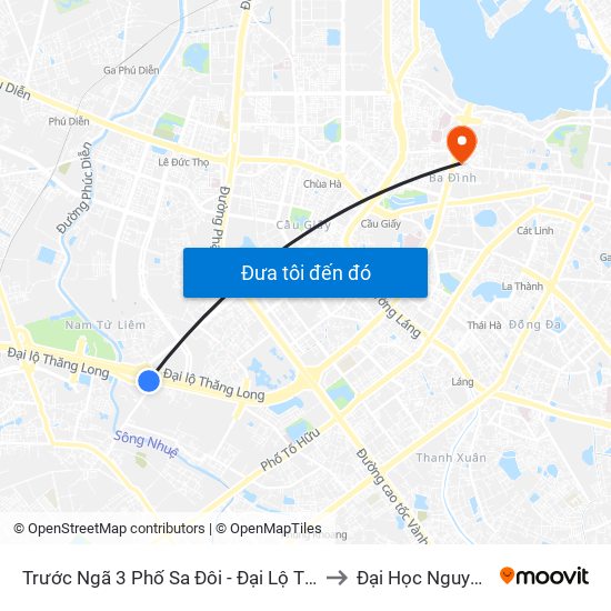 Trước Ngã 3 Phố Sa Đôi - Đại Lộ Thăng Long to Đại Học Nguyễn Trãi map