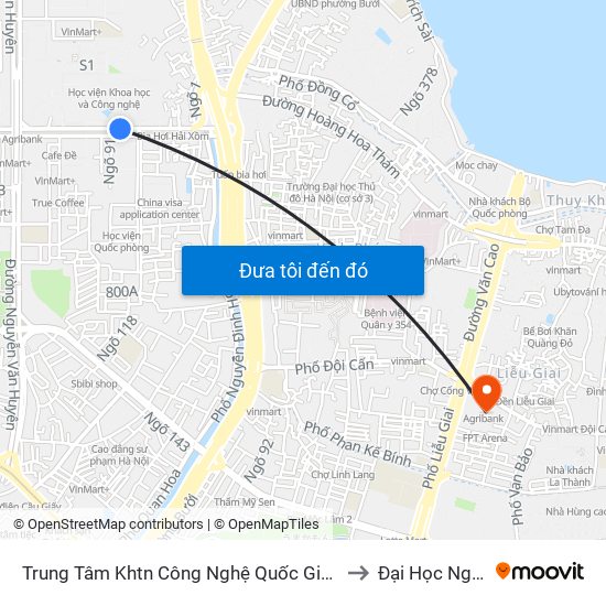 Trung Tâm Khtn Công Nghệ Quốc Gia - 18 Hoàng Quốc Việt to Đại Học Nguyễn Trãi map
