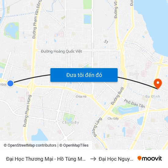 Đại Học Thương Mại - Hồ Tùng Mậu (Cột Sau) to Đại Học Nguyễn Trãi map