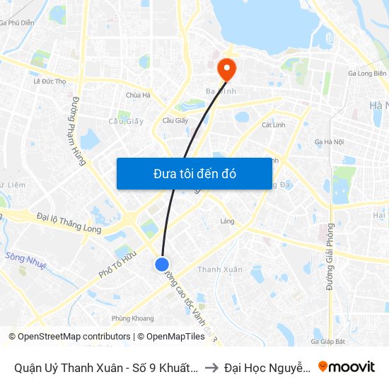 Quận Uỷ Thanh Xuân - Số 9 Khuất Duy Tiến to Đại Học Nguyễn Trãi map