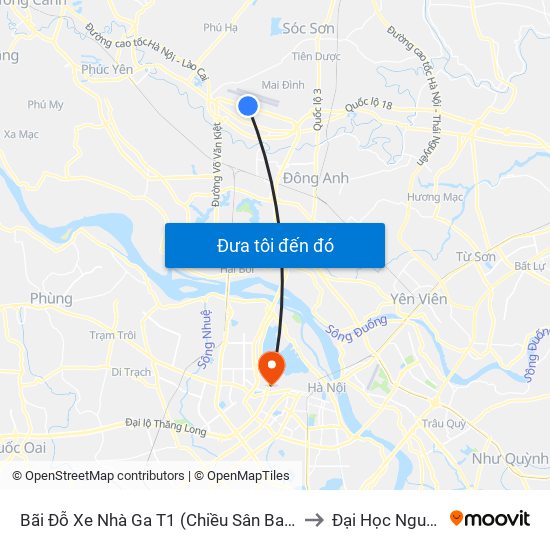 Bãi Đỗ Xe Nhà Ga T1 (Chiều Sân Bay Nb Đi Kim Mã) to Đại Học Nguyễn Trãi map