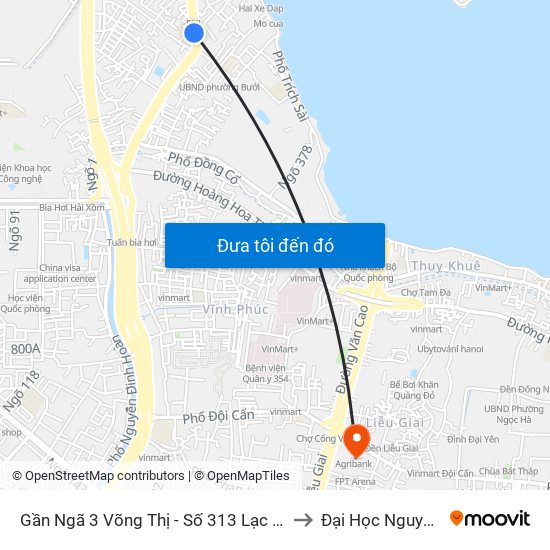 Gần Ngã 3 Võng Thị - Số 313 Lạc Long Quân to Đại Học Nguyễn Trãi map