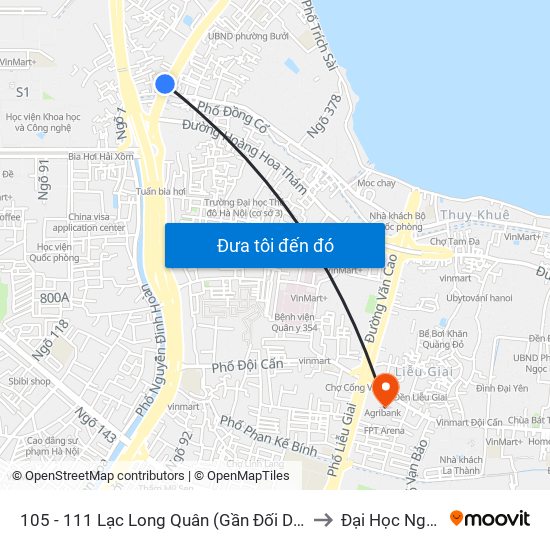 105 - 111 Lạc Long Quân (Gần Đối Diện Ngã 3 Thụy Khuê) to Đại Học Nguyễn Trãi map