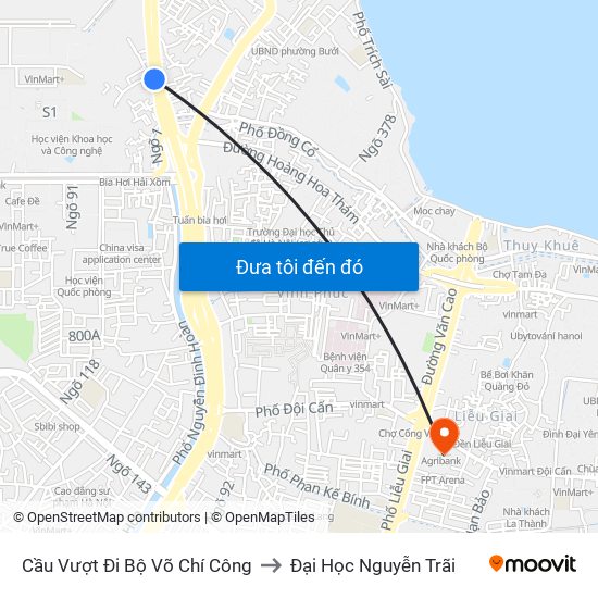 Cầu Vượt Đi Bộ  Võ Chí Công to Đại Học Nguyễn Trãi map