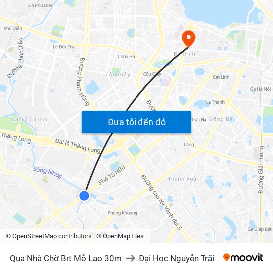 Qua Nhà Chờ Brt Mỗ Lao 30m to Đại Học Nguyễn Trãi map
