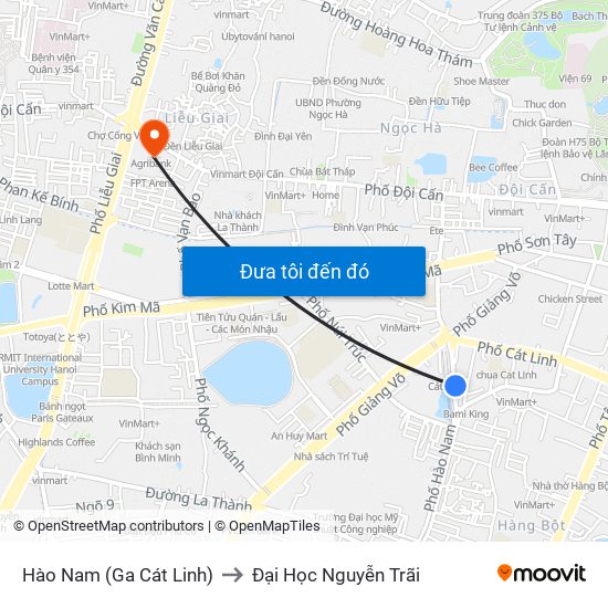 Hào Nam (Ga Cát Linh) to Đại Học Nguyễn Trãi map