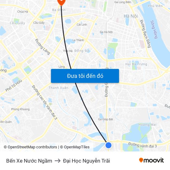 Bến Xe Nước Ngầm to Đại Học Nguyễn Trãi map