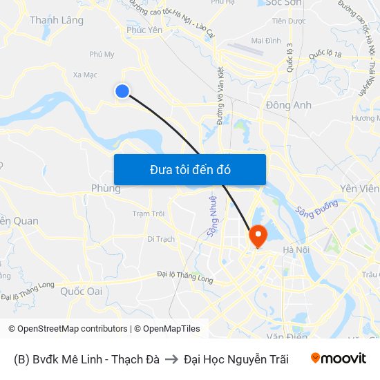 (B) Bvđk Mê Linh - Thạch Đà to Đại Học Nguyễn Trãi map