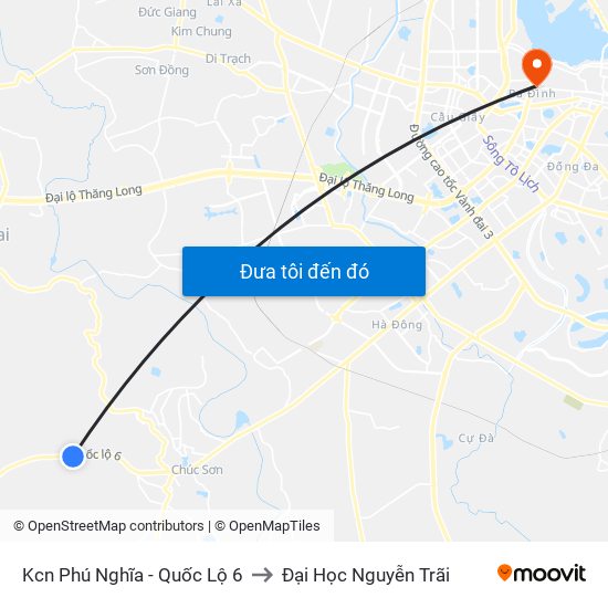 Kcn Phú Nghĩa - Quốc Lộ 6 to Đại Học Nguyễn Trãi map