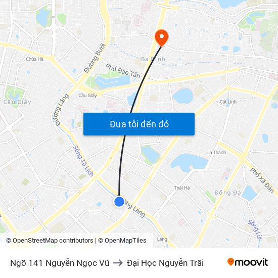 Ngõ 141 Nguyễn Ngọc Vũ to Đại Học Nguyễn Trãi map