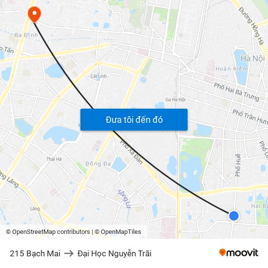 215 Bạch Mai to Đại Học Nguyễn Trãi map