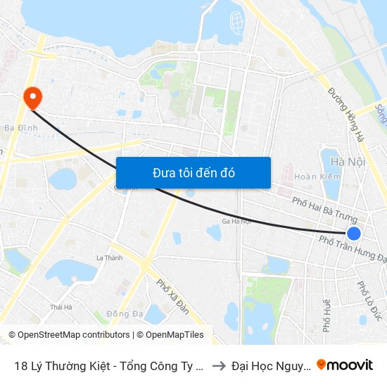 18 Lý Thường Kiệt - Tổng Công Ty Du Lịch Hà Nội to Đại Học Nguyễn Trãi map