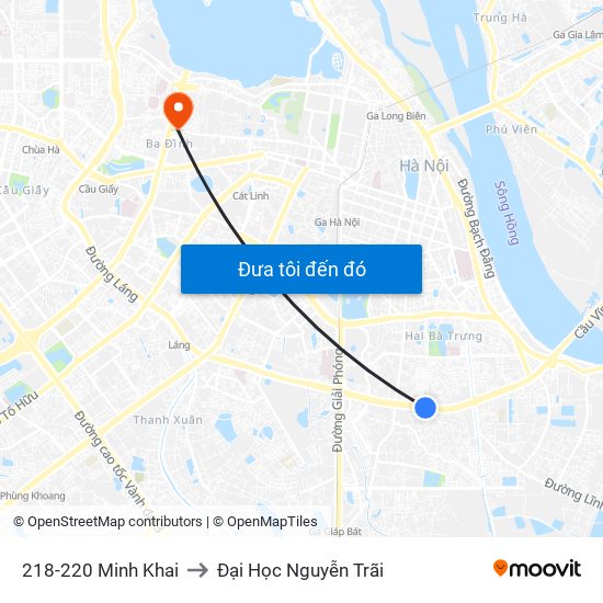 218-220 Minh Khai to Đại Học Nguyễn Trãi map