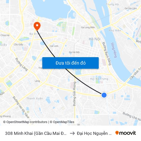 308 Minh Khai (Gần Cầu Mai Động) to Đại Học Nguyễn Trãi map