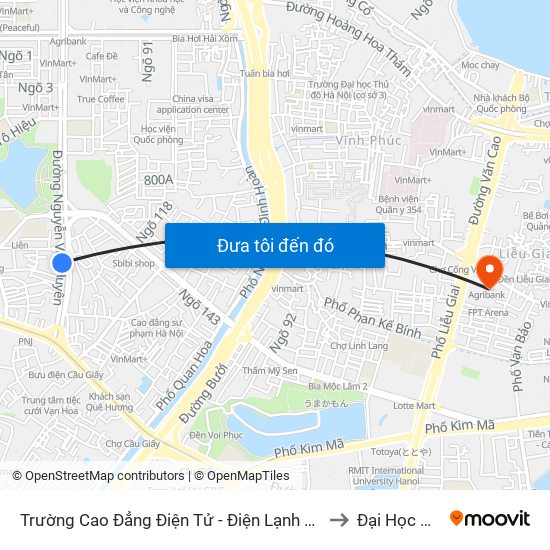 Trường Cao Đẳng Điện Tử - Điện Lạnh Hà Nội - Số 10 Nguyễn Văn Huyên to Đại Học Nguyễn Trãi map