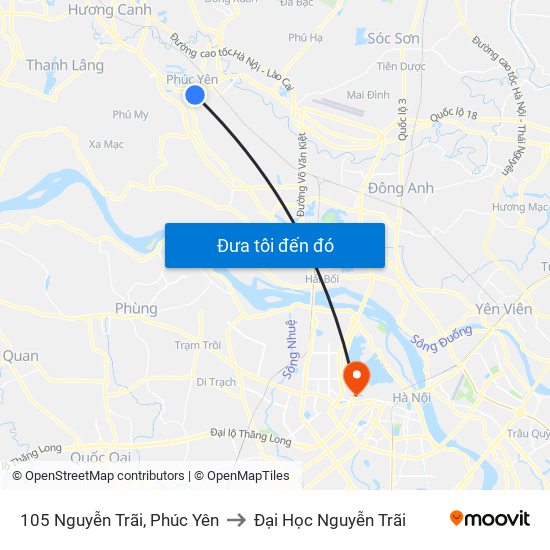 105 Nguyễn Trãi, Phúc Yên to Đại Học Nguyễn Trãi map