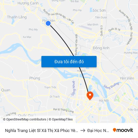 Nghĩa Trang Liệt Sĩ Xã Thị Xã Phúc Yên - Hai Bà Trưng, Phúc Yên to Đại Học Nguyễn Trãi map