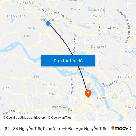 82 - 84 Nguyễn Trãi, Phúc Yên to Đại Học Nguyễn Trãi map