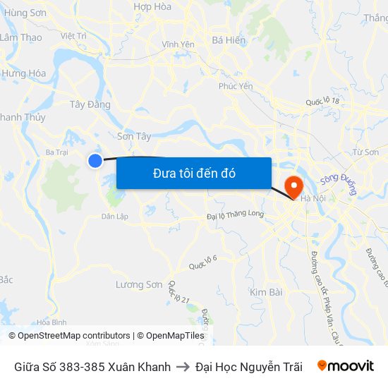 Giữa Số 383-385 Xuân Khanh to Đại Học Nguyễn Trãi map