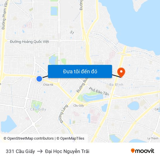 331 Cầu Giấy to Đại Học Nguyễn Trãi map