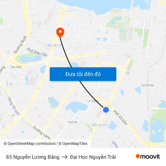 83 Nguyễn Lương Bằng to Đại Học Nguyễn Trãi map