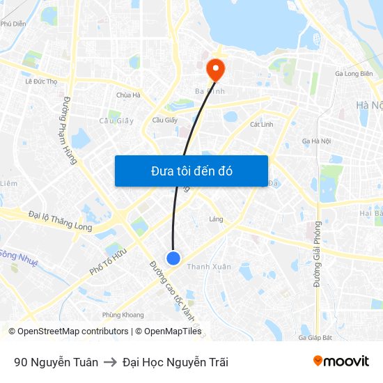 90 Nguyễn Tuân to Đại Học Nguyễn Trãi map