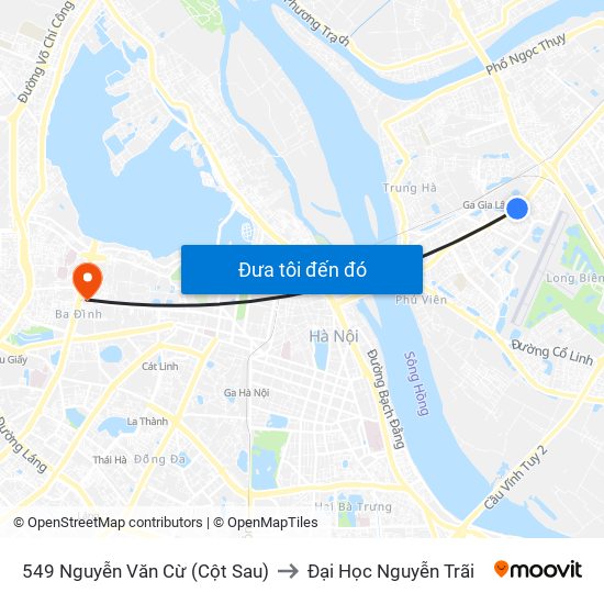 549 Nguyễn Văn Cừ (Cột Sau) to Đại Học Nguyễn Trãi map