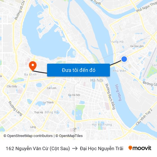 162 Nguyễn Văn Cừ (Cột Sau) to Đại Học Nguyễn Trãi map