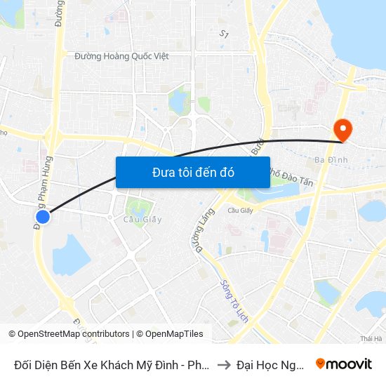 Đối Diện Bến Xe Khách Mỹ Đình - Phạm Hùng (Cột Sau) to Đại Học Nguyễn Trãi map