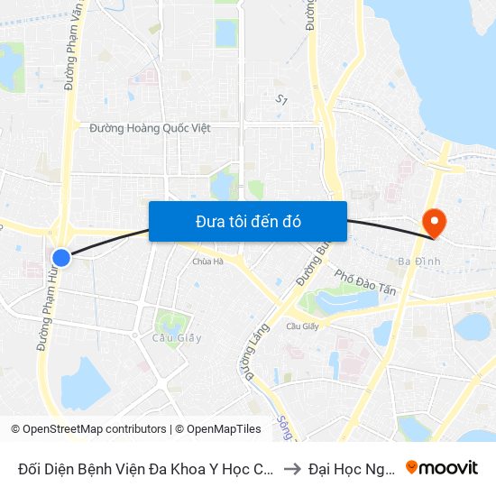 Nhà Máy Nước Mai Dịch - Phạm Hùng to Đại Học Nguyễn Trãi map