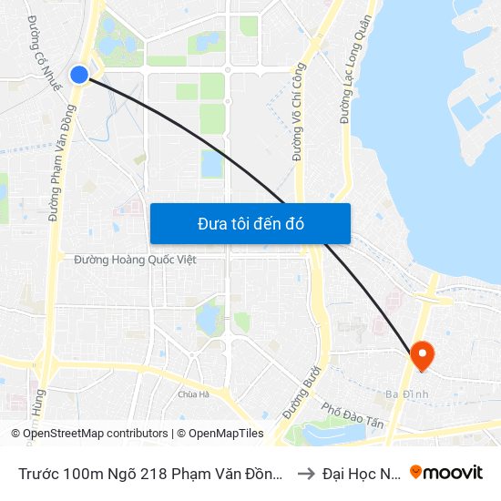 Trước 100m Ngõ 218 Phạm Văn Đồng (Đối Diện Công Viên Hòa Bình) to Đại Học Nguyễn Trãi map