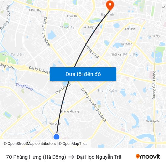 70 Phùng Hưng (Hà Đông) to Đại Học Nguyễn Trãi map