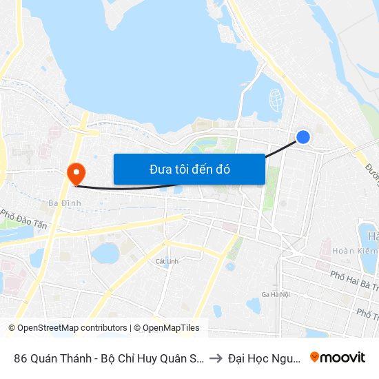 86 Quán Thánh - Bộ Chỉ Huy Quân Sự Quận Ba Đình to Đại Học Nguyễn Trãi map